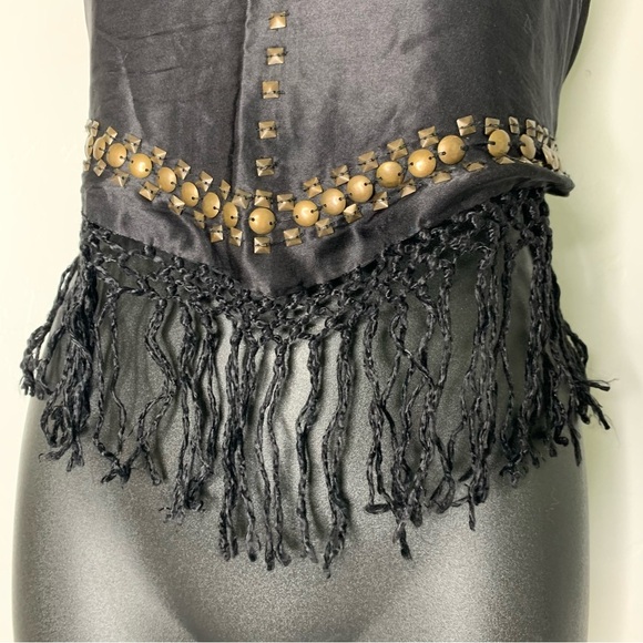 Nalini Black Silk Tie Around Top W/ Medal Embellishments One Size - Picture 3 of 14